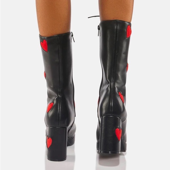 ❤️ LAMODA Double Tap Boot Black with Red Hearts ❤️ - Picture 4 of 4